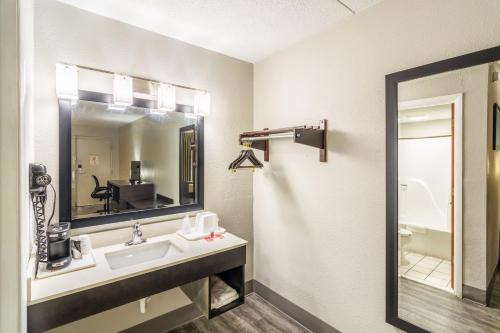 W łazience znajduje się umywalka i lustro. w obiekcie Econo Lodge w mieście Crestview