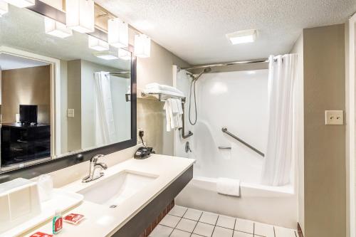 a bathroom with a sink and a tub and a mirror at Econo Lodge in Crestview