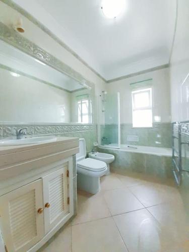 a bathroom with a toilet and a sink and a tub at Algarver II-Boavista Golf Fairview Swimpool Apartment in Lagos