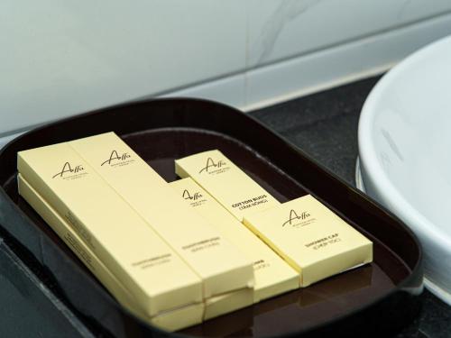 a pile of bars of soap on a table at Affa Boutique Hotel in Hanoi