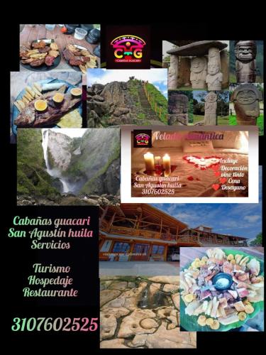 a collage of pictures of a sign for a resort at Cabañas Guacari San Agustín huila in San Agustín