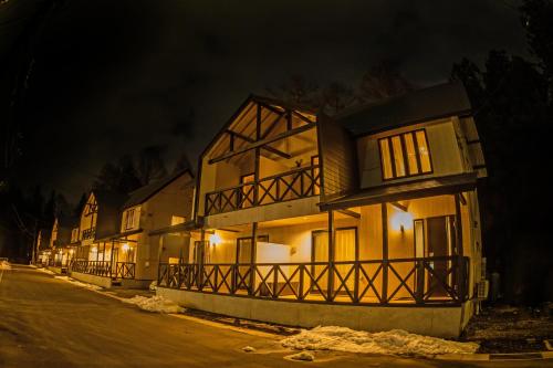 a row of houses on a street at night at HOPETREE HAKUBA in Iida