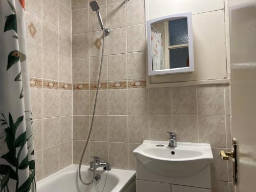 a bathroom with a sink and a shower at 2-bedroom Flat in Regents Park-Euston-Camden in London