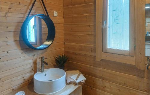 een badkamer met een wastafel en een spiegel bij Nice Home In Bourbourg With Wifi And 2 Bedrooms in Bourbourg