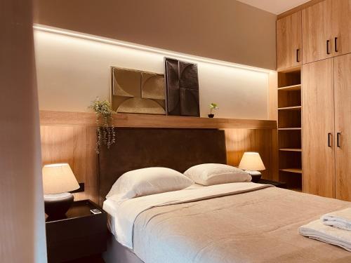 雅典的住宿－2 BedRoom Apt - Live Like a Local in Kolonaki，一间卧室配有一张床铺,楼上配有电视