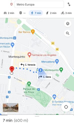 a screenshot of a google map with pointers at Montequinto apartamento 50m en Semisótano in Dos Hermanas