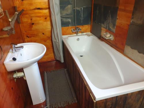 een badkamer met een bad en een wastafel bij Serendipity Farm Byrne in Byrne