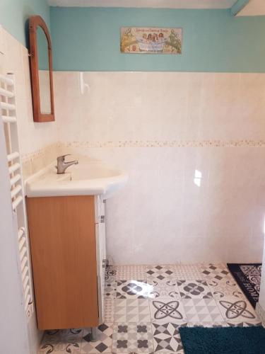 La salle de bains est pourvue d'un lavabo et de carrelage. dans l'établissement La maisonnette 301, à Saint-Ouen-en-Belin