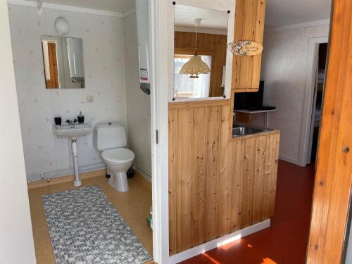 a bathroom with a toilet and a sink at Tänndalens Stugby in Tänndalen