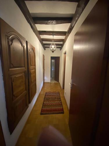 un pasillo vacío con una puerta y una alfombra en el suelo en RIVER side appartment en Huningue