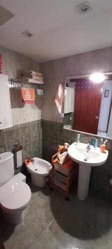 ein Bad mit einem WC und einem Waschbecken in der Unterkunft Apartamento Family in Miami Platja