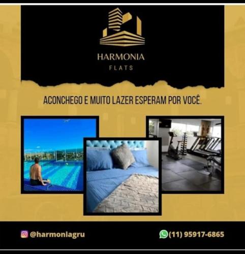a collage of three pictures of a hotel room at Harmonia Alameda in Guarulhos