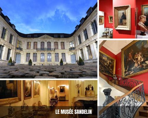 a collage of pictures of a building with paintings at La Perle du Haut Pont in Saint-Omer