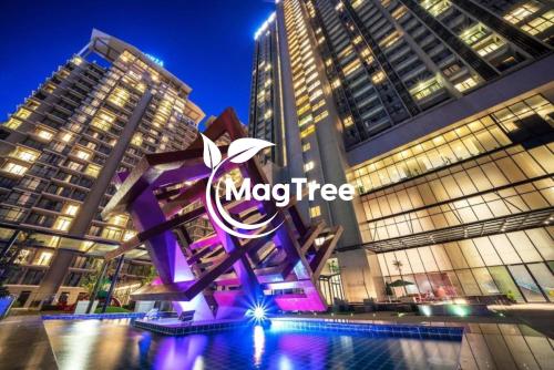 a large purple sculpture in front of a building at MagTree Genting Highlands in Genting Highlands