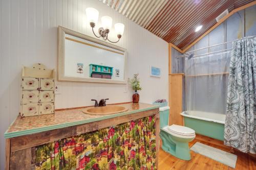 a bathroom with a sink and a toilet at Pet-Friendly Kerrville Vacation Rental Farmhouse in Kerrville