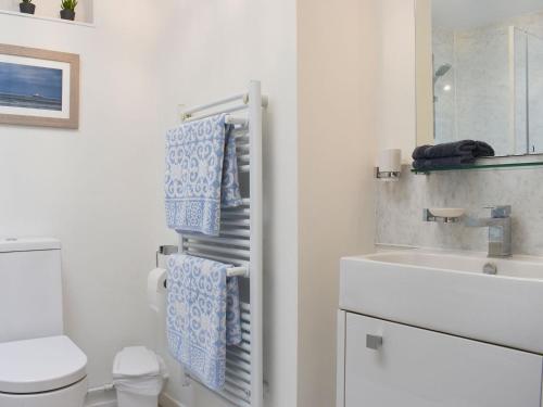 łazienka z umywalką, toaletą i ręcznikami w obiekcie Little Folly w mieście  Liscombe
