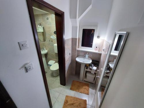 a small bathroom with a sink and a toilet at HostelChe Guest House in Smederevo