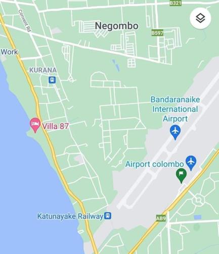 a map of newrovincialolis and an airport coliseum at Villa 87 in Katunayake