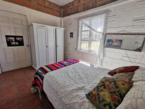 Schlafzimmer mit einem Bett und einem Fenster in der Unterkunft Casa de campo con alberca in San Juan de los Lagos