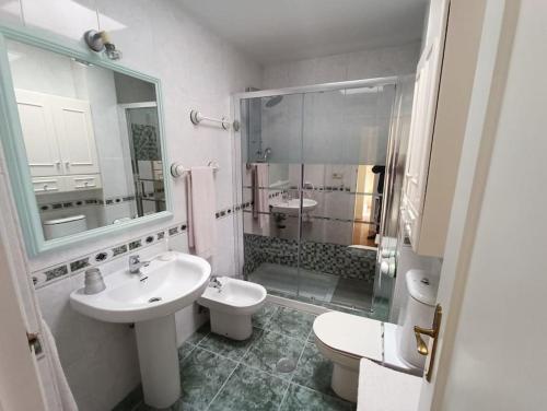 y baño con lavabo, aseo y ducha. en Gran vivienda unifamiliar céntrica y cercana al mar, en Aguadulce
