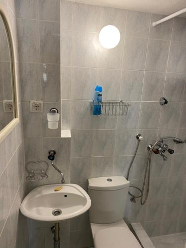 a bathroom with a toilet and a sink at Apartments Woodstock 4 in Buljarica