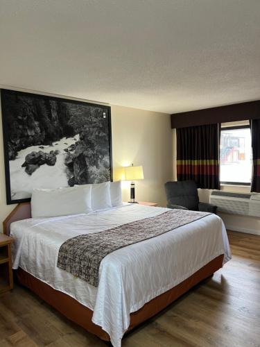 um quarto de hotel com uma cama grande e uma janela em Scottish Inns Ashland em Ashland