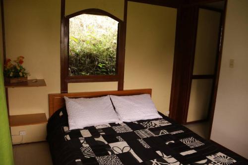 1 dormitorio con 1 cama y ventana en Cabaña Villa Esperanza, en Santandercito