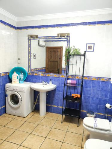 a bathroom with a washing machine and a sink at Los Naranjos in Alcaucín
