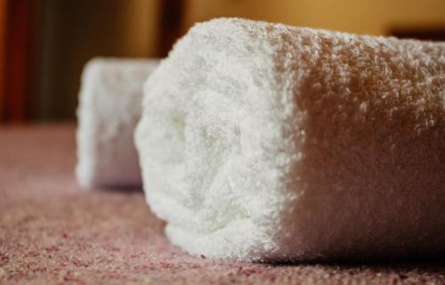 two rolls of toilet paper sitting on a table at SIGRUM Hostel in San Rafael