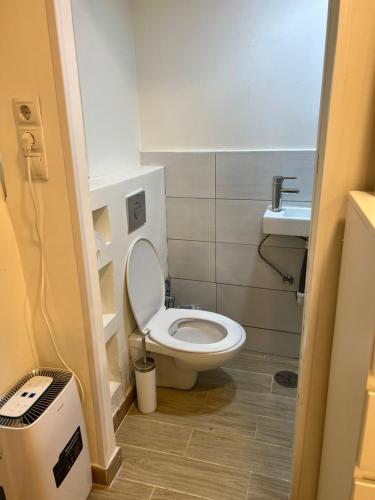 a small bathroom with a toilet and a sink at Moderno y luminoso departamento. in Madrid