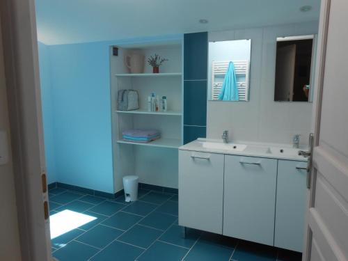 a bathroom with a white sink and a mirror at Gîte de says in Champagné-Saint-Hilaire