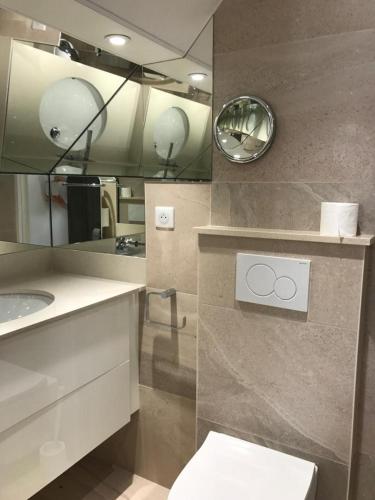a bathroom with a sink and a toilet and a mirror at Séjour à beaubaton in Mignaloux-Beauvoir