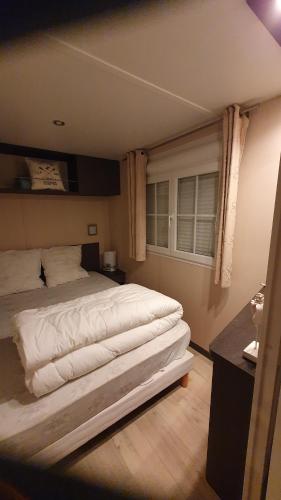 a bedroom with a large bed and a window at escale océane in Wenduine