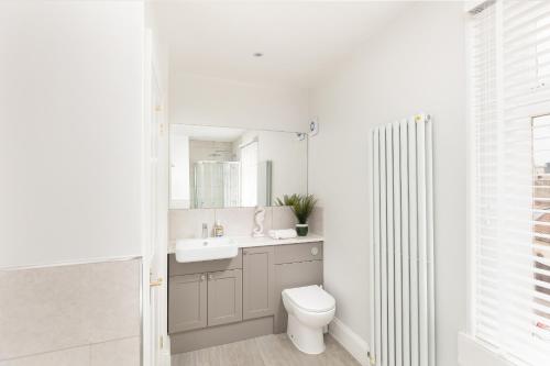 a bathroom with a toilet and a sink and a mirror at 5 Bedroom magnificent Georgian Townhouse- city centre in Bath