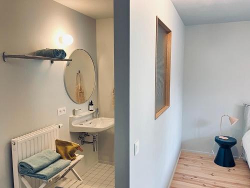 a bathroom with a sink and a mirror at Maison Henri Namur in Namur