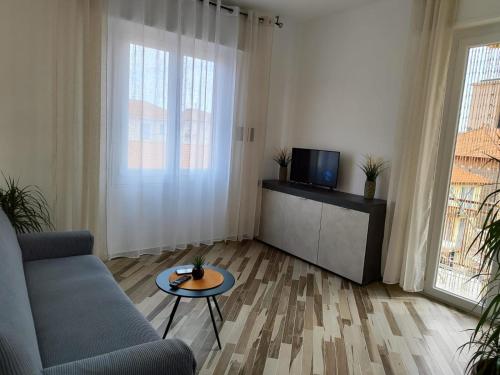 a living room with a couch and a tv at Onicasa Vacanza in Arma di Taggia