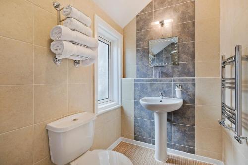 a bathroom with a toilet and a sink at White Rose Guest House in Filey