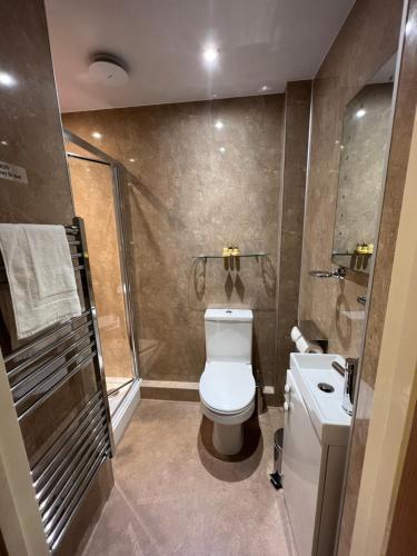uma casa de banho com um WC e um lavatório em Brundholme em Keswick
