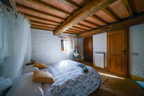 ein Schlafzimmer mit einem großen Bett in einem Zimmer in der Unterkunft Agriturismo La Colombella in Bagni San Filippo