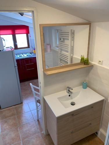 une salle de bain avec un lavabo et un miroir dans l'établissement Maison Castellane Chambre d'Hotes B&B, à Castellane