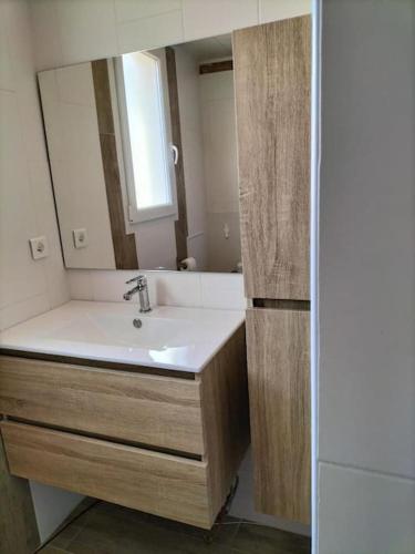 une salle de bain avec un lavabo et un miroir dans l'établissement 