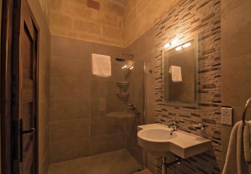 a bathroom with a sink and a shower at LeVecca Village House 1 - Gladiola in Għasri