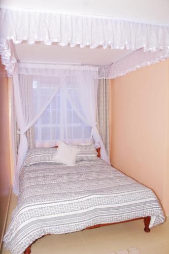 a bedroom with a bed with a canopy and a window at Royal Palms Executive 2& 1 bedrooms BNB Wote town in Wote