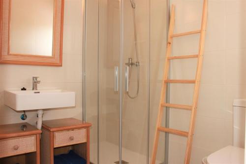 a shower with a sink and a ladder in a bathroom at Yucas Homes in Cala en Blanes