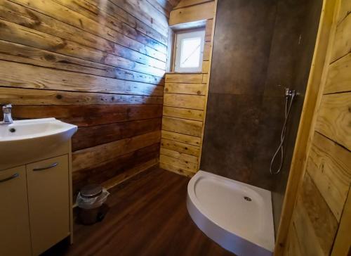 ein Bad mit einem WC und einem Waschbecken in der Unterkunft Szczerbanówka na Maniowie in Maniów