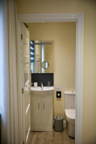 a bathroom with a sink and a toilet at Tu Guesthouse in Stanley