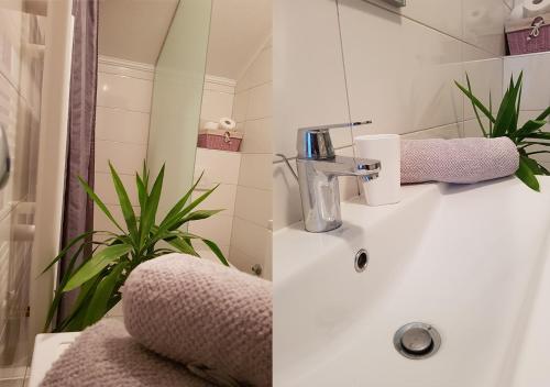 a bathroom with a sink with a faucet at Apartman Hamad, Bihać in Bihać