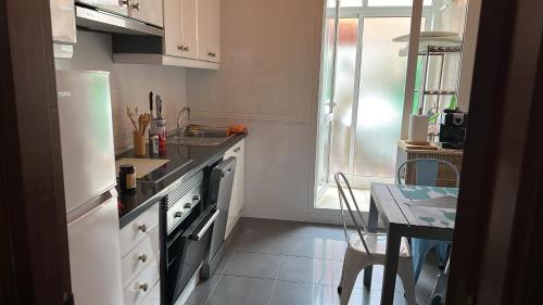 een keuken met een wastafel en een fornuis top oven bij apartamento centrico cambados in Cambados