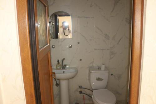 a bathroom with a toilet and a sink at okyanus apart laçin apart in Bostaniçi