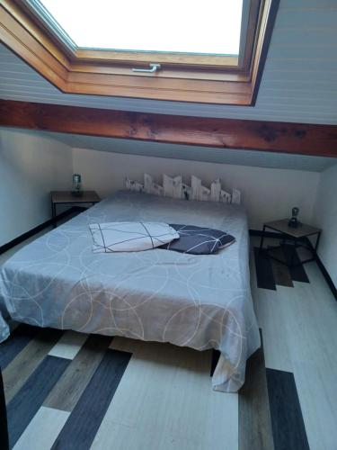1 dormitorio con 1 cama grande y tragaluz en Le CLOS D'AMANDINE, en Sallèles-dʼAude